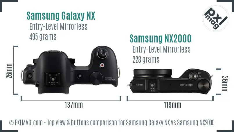Samsung Galaxy NX vs Samsung NX2000 top view buttons comparison