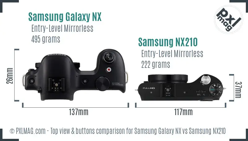 Samsung Galaxy NX vs Samsung NX210 top view buttons comparison