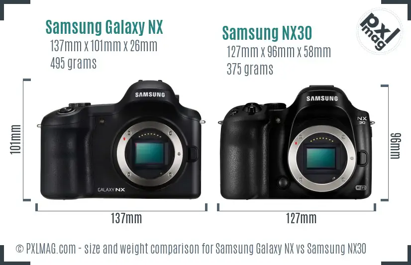 Samsung Galaxy NX vs Samsung NX30 size comparison