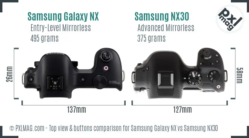 Samsung Galaxy NX vs Samsung NX30 top view buttons comparison