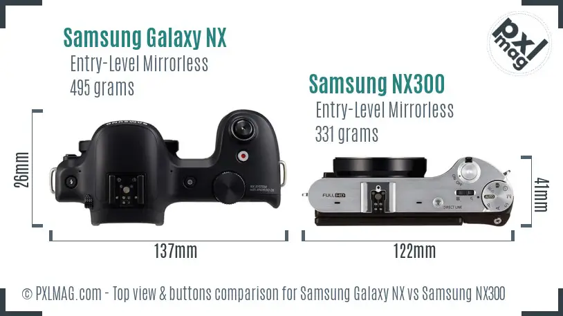Samsung Galaxy NX vs Samsung NX300 top view buttons comparison