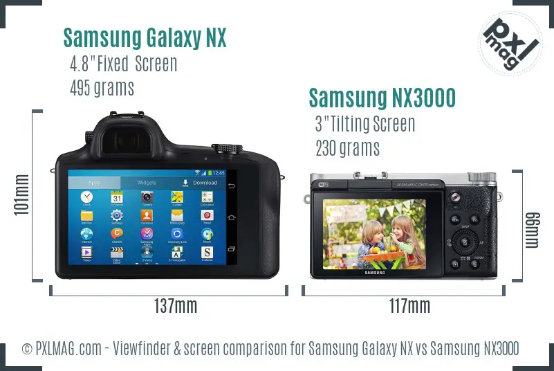 Samsung Galaxy NX vs Samsung NX3000 Screen and Viewfinder comparison