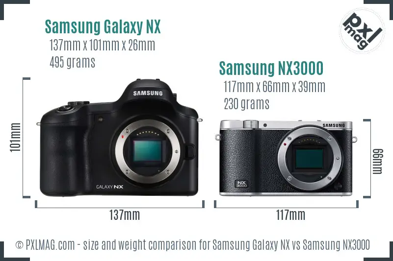 Samsung Galaxy NX vs Samsung NX3000 size comparison