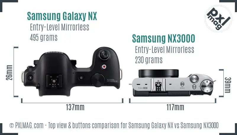 Samsung Galaxy NX vs Samsung NX3000 top view buttons comparison