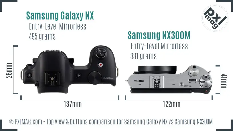 Samsung Galaxy NX vs Samsung NX300M top view buttons comparison