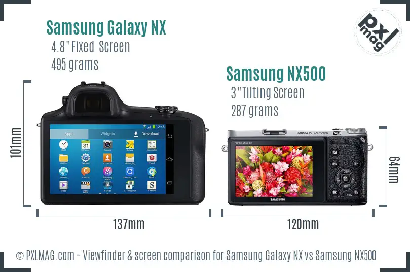 Samsung Galaxy NX vs Samsung NX500 Screen and Viewfinder comparison