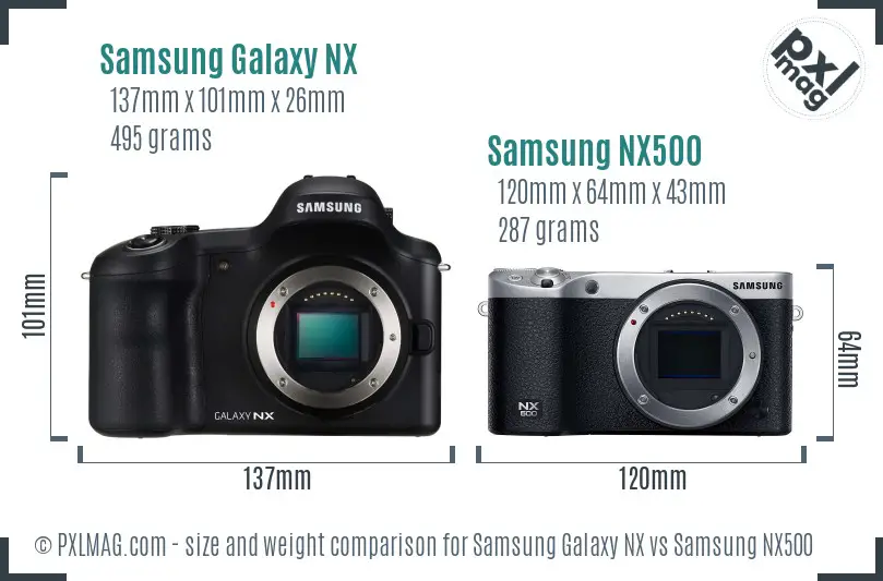 Samsung Galaxy NX vs Samsung NX500 size comparison