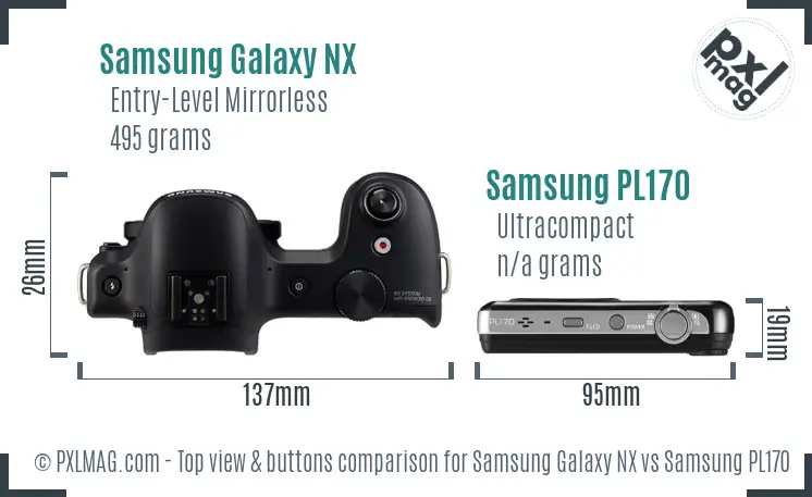 Samsung Galaxy NX vs Samsung PL170 top view buttons comparison