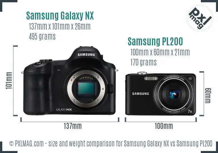 Samsung Galaxy NX vs Samsung PL200 size comparison