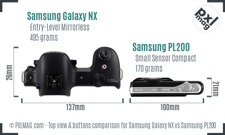 Samsung Galaxy NX vs Samsung PL200 top view buttons comparison