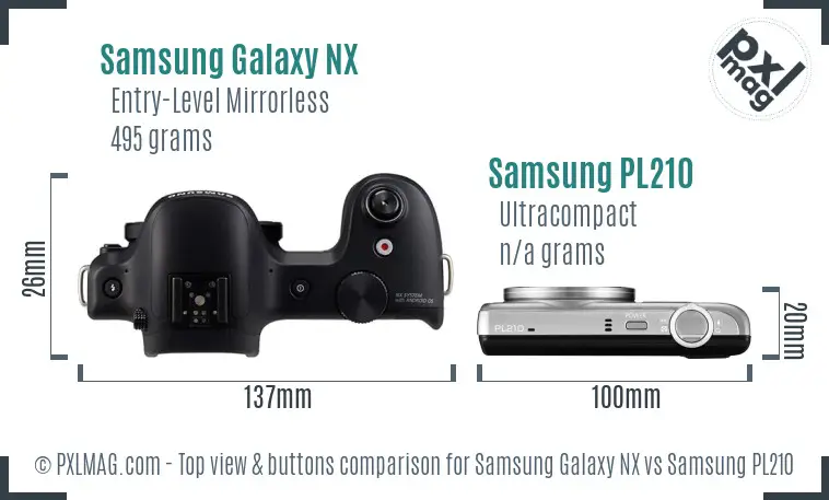 Samsung Galaxy NX vs Samsung PL210 top view buttons comparison Samsung Galaxy NX vs Samsung PL210 top view buttons comparison