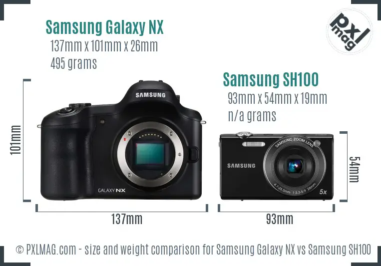 Samsung Galaxy NX vs Samsung SH100 size comparison