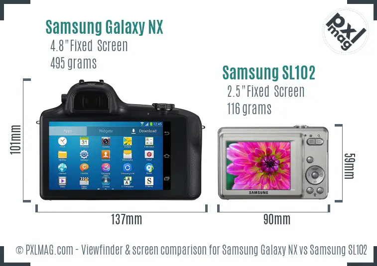 Samsung Galaxy NX vs Samsung SL102 Screen and Viewfinder comparison Samsung Galaxy NX vs Samsung SL102 Screen and Viewfinder comparison