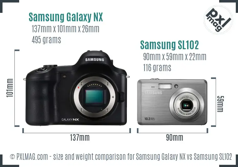 Samsung Galaxy NX vs Samsung SL102 size comparison Samsung Galaxy NX vs Samsung SL102 size comparison