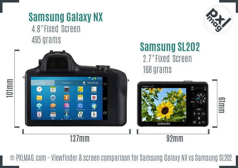 Samsung Galaxy NX vs Samsung SL202 Screen and Viewfinder comparison