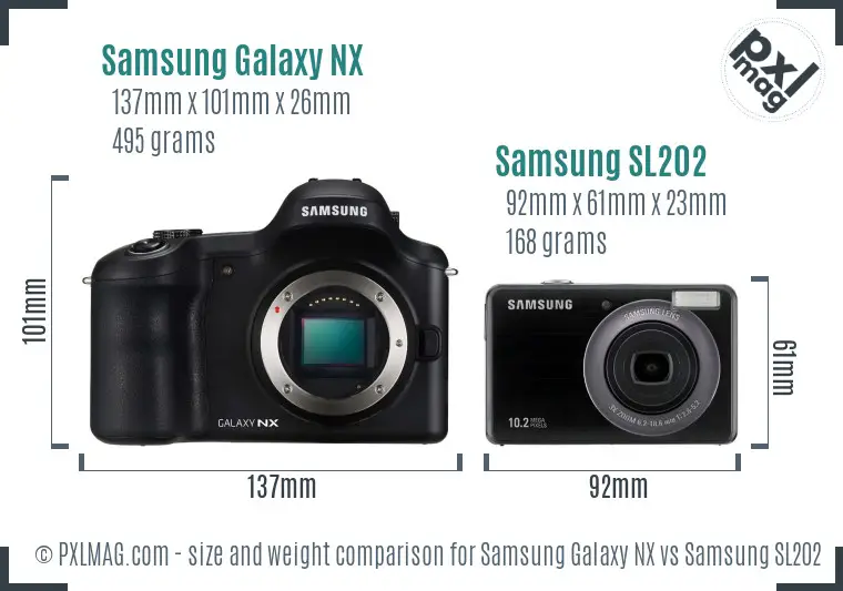 Samsung Galaxy NX vs Samsung SL202 size comparison