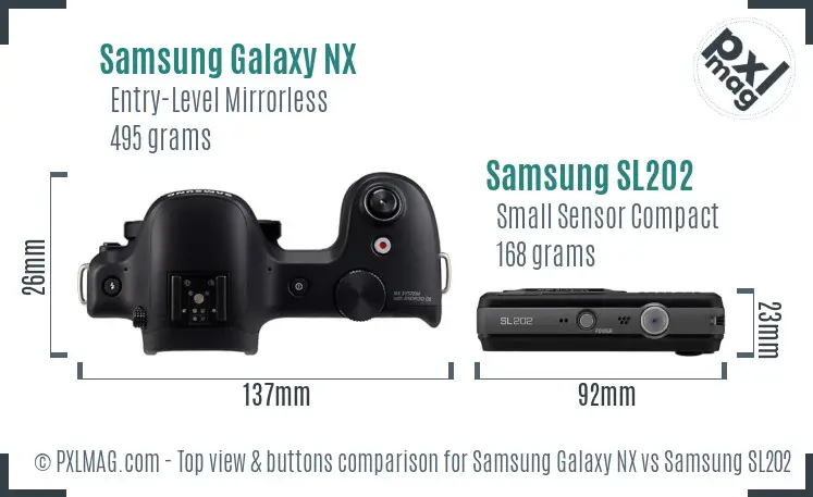 Samsung Galaxy NX vs Samsung SL202 top view buttons comparison