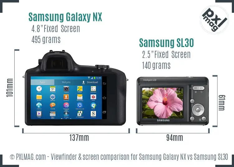 Samsung Galaxy NX vs Samsung SL30 Screen and Viewfinder comparison