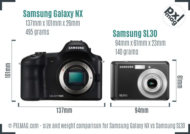 Samsung Galaxy NX vs Samsung SL30 size comparison