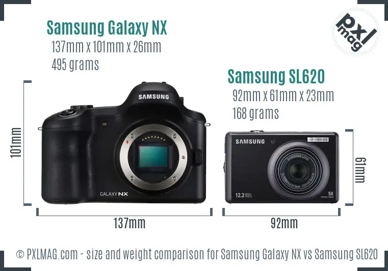 Samsung Galaxy NX vs Samsung SL620 size comparison