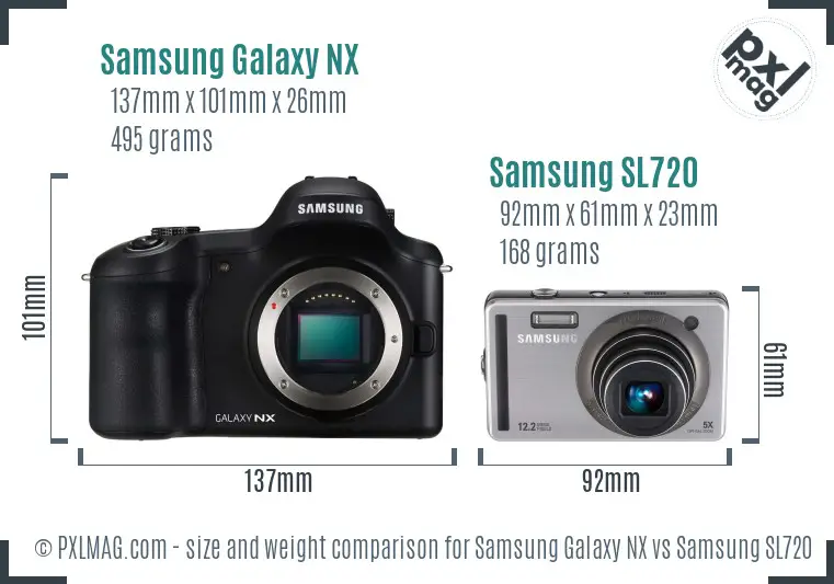 Samsung Galaxy NX vs Samsung SL720 size comparison