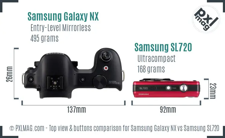 Samsung Galaxy NX vs Samsung SL720 top view buttons comparison