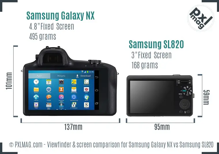 Samsung Galaxy NX vs Samsung SL820 Screen and Viewfinder comparison