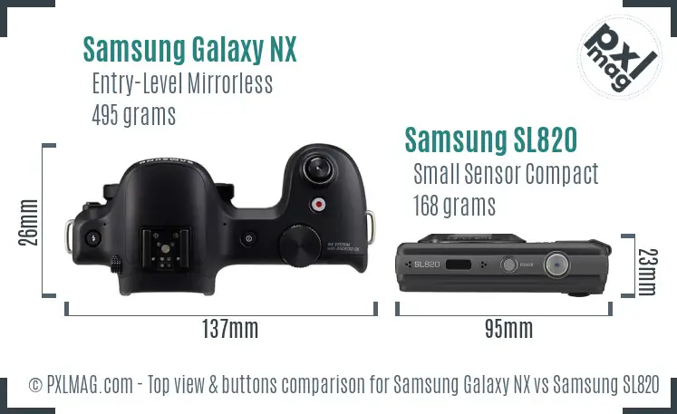 Samsung Galaxy NX vs Samsung SL820 top view buttons comparison