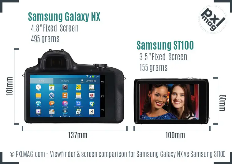 Samsung Galaxy NX vs Samsung ST100 Screen and Viewfinder comparison