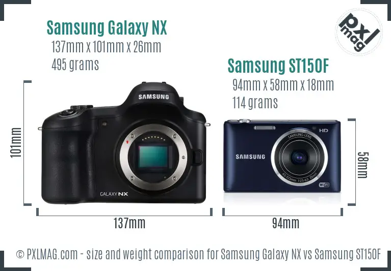 Samsung Galaxy NX vs Samsung ST150F size comparison