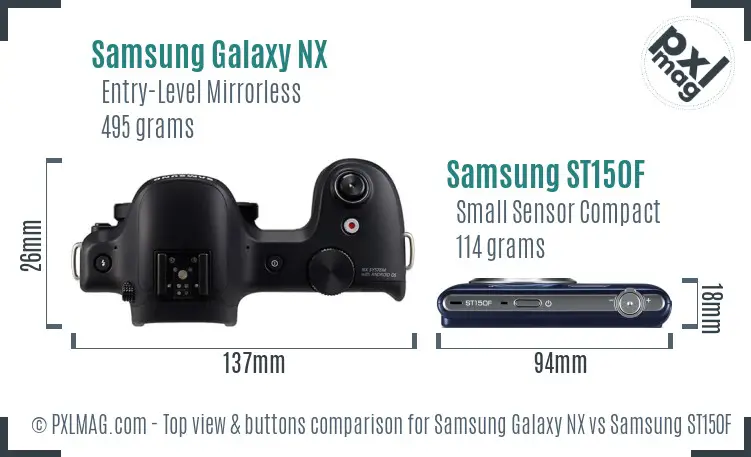 Samsung Galaxy NX vs Samsung ST150F top view buttons comparison