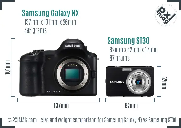 Samsung Galaxy NX vs Samsung ST30 size comparison