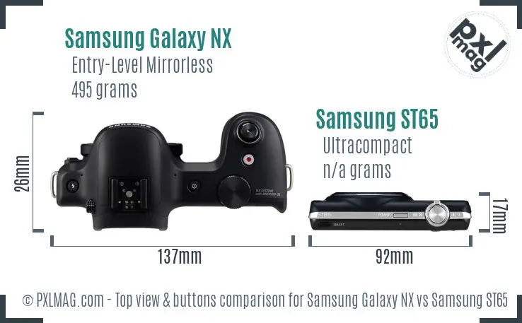 Samsung Galaxy NX vs Samsung ST65 top view buttons comparison