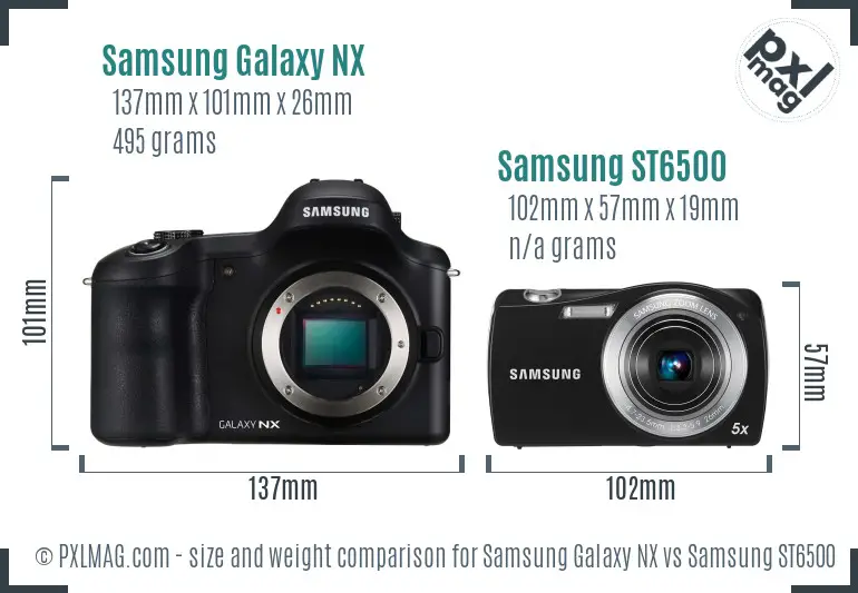 Samsung Galaxy NX vs Samsung ST6500 size comparison