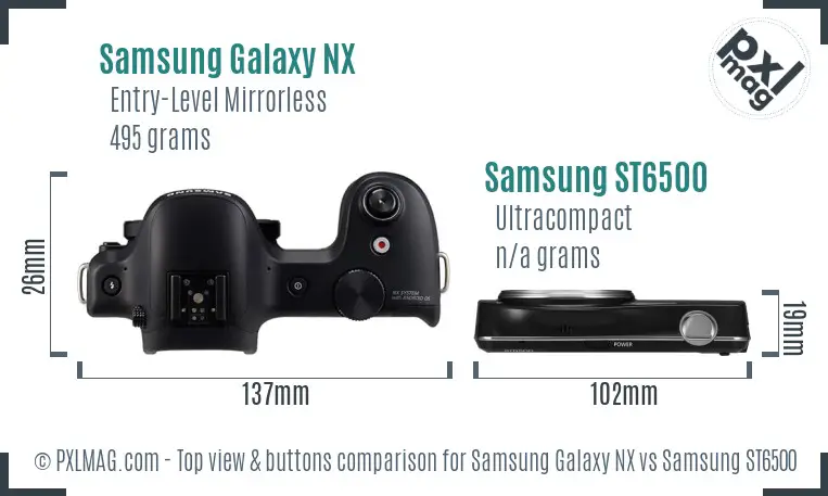 Samsung Galaxy NX vs Samsung ST6500 top view buttons comparison