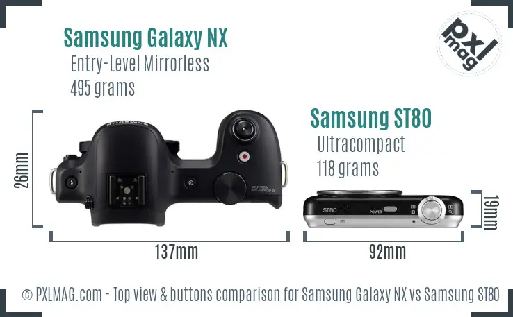Samsung Galaxy NX vs Samsung ST80 top view buttons comparison