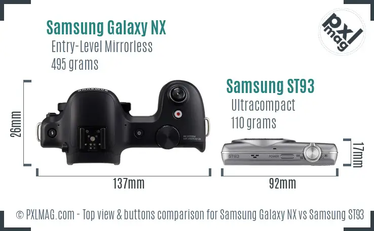 Samsung Galaxy NX vs Samsung ST93 top view buttons comparison