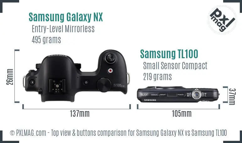 Samsung Galaxy NX vs Samsung TL100 top view buttons comparison