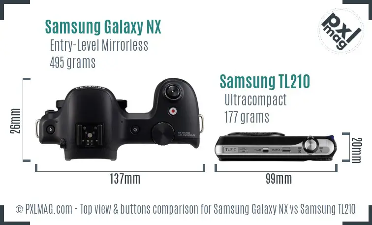 Samsung Galaxy NX vs Samsung TL210 top view buttons comparison