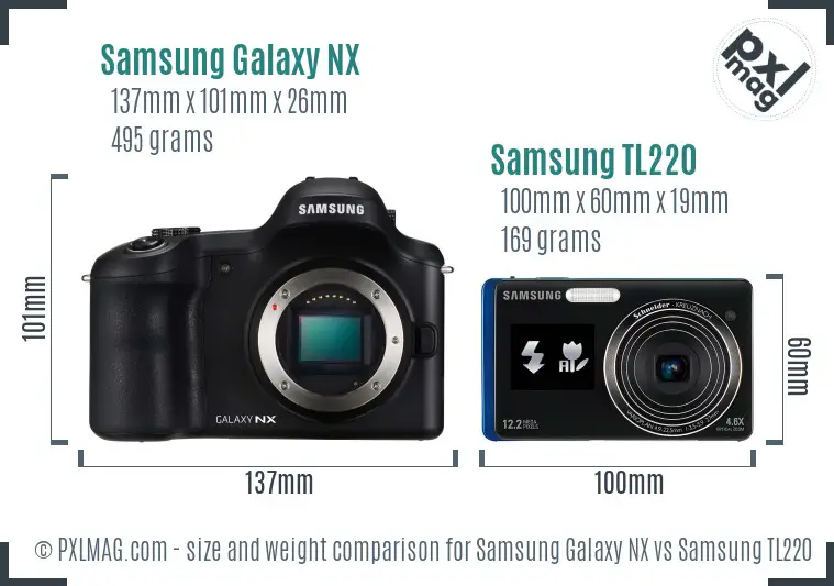 Samsung Galaxy NX vs Samsung TL220 size comparison