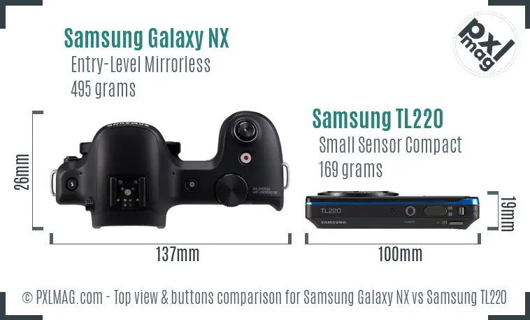 Samsung Galaxy NX vs Samsung TL220 top view buttons comparison