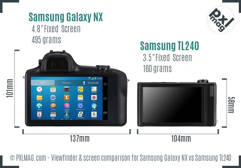 Samsung Galaxy NX vs Samsung TL240 Screen and Viewfinder comparison