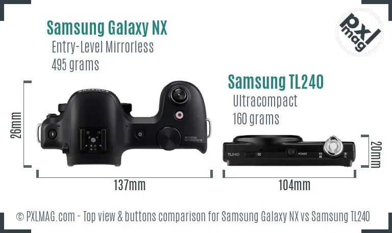 Samsung Galaxy NX vs Samsung TL240 top view buttons comparison