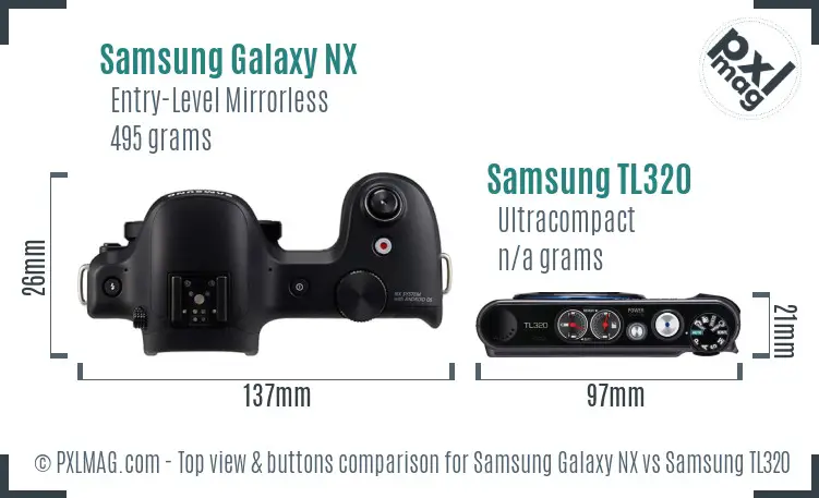 Samsung Galaxy NX vs Samsung TL320 top view buttons comparison