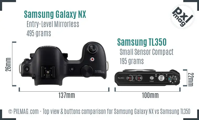 Samsung Galaxy NX vs Samsung TL350 top view buttons comparison