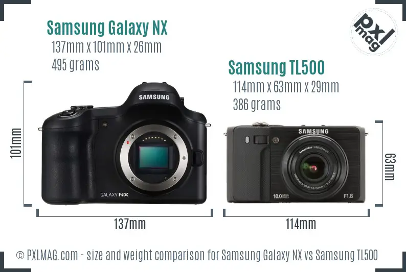 Samsung Galaxy NX vs Samsung TL500 size comparison