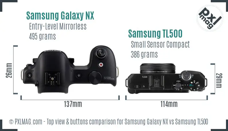 Samsung Galaxy NX vs Samsung TL500 top view buttons comparison