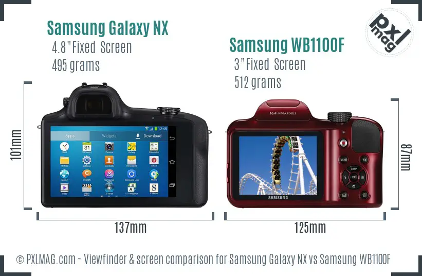 Samsung Galaxy NX vs Samsung WB1100F Screen and Viewfinder comparison