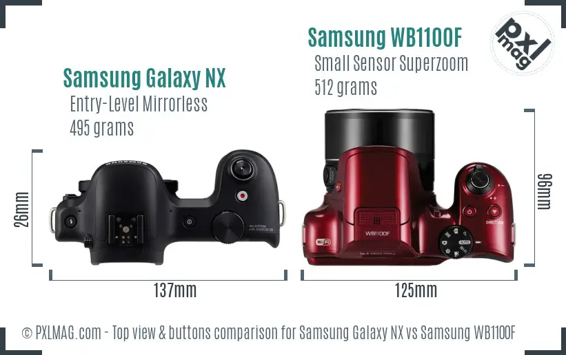 Samsung Galaxy NX vs Samsung WB1100F top view buttons comparison