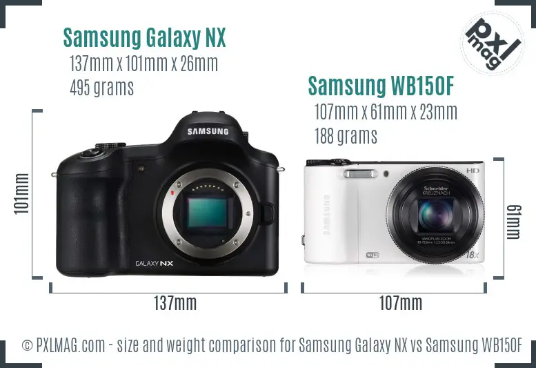 Samsung Galaxy NX vs Samsung WB150F size comparison Samsung Galaxy NX vs Samsung WB150F size comparison